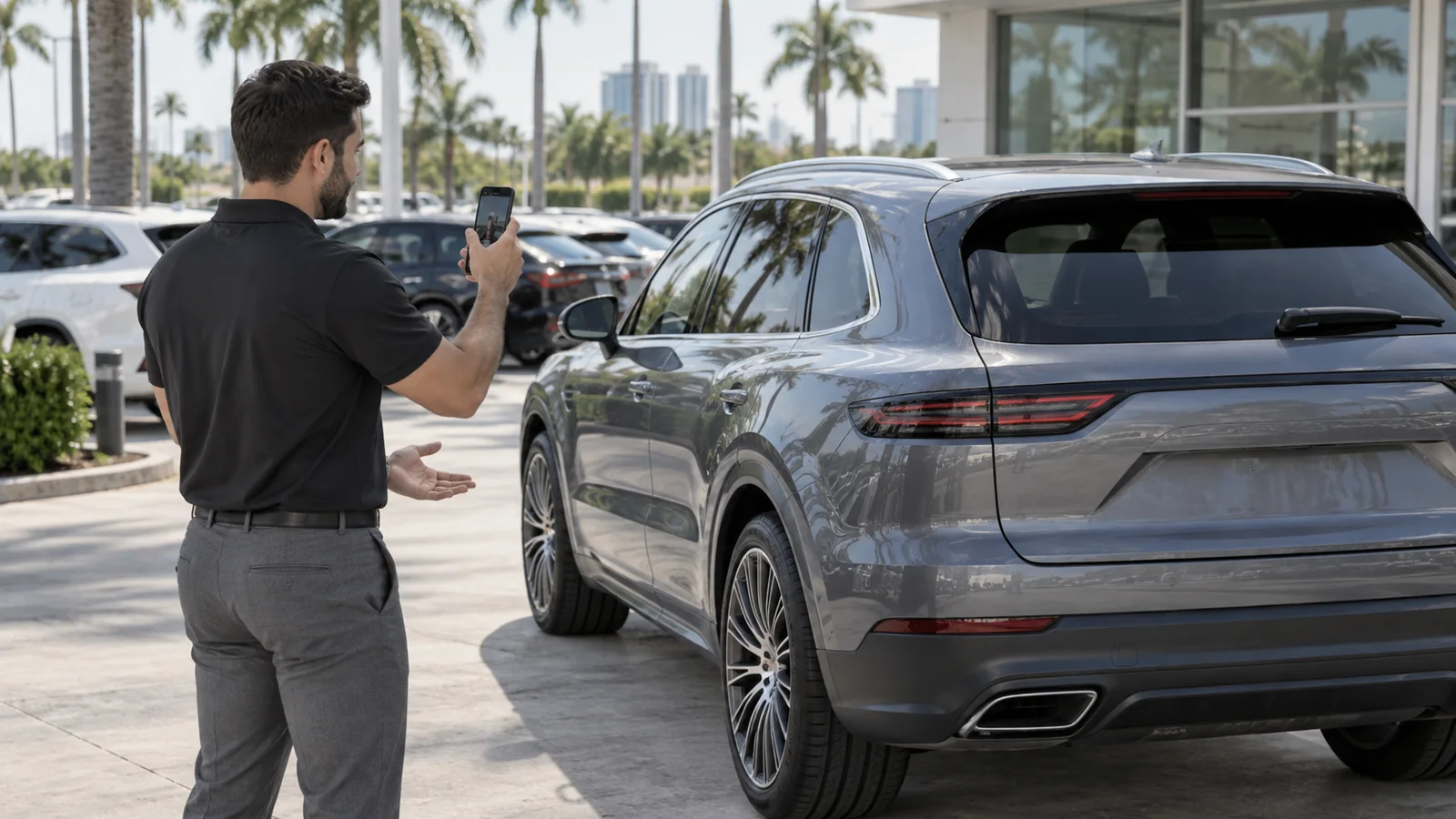 A vehicle video walkthrough recorded on a phone for a remote buyer