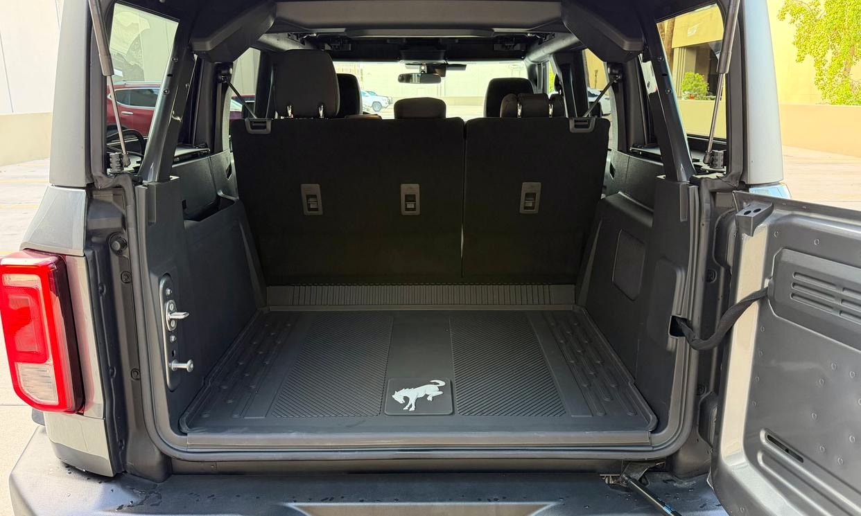 Open cargo area of the gray Ford Bronco Big Bend