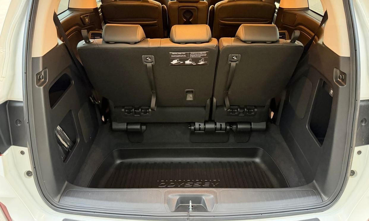 Open cargo area of the white Honda Odyssey EX-L