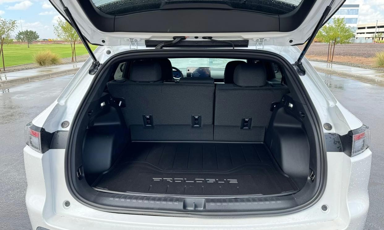 Open cargo area of the white Honda Prologue EX