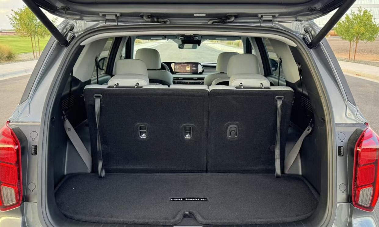 Open cargo area of the gray Hyundai Palisade SEL