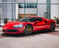 Red Ferrari 296 GTB Rental in Miami, front three-quarter view