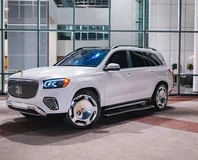 White Mercedes-Maybach GLS 600 Rental in Miami, front three-quarter view