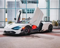 McLaren 720S Spider — White, front view with doors raised